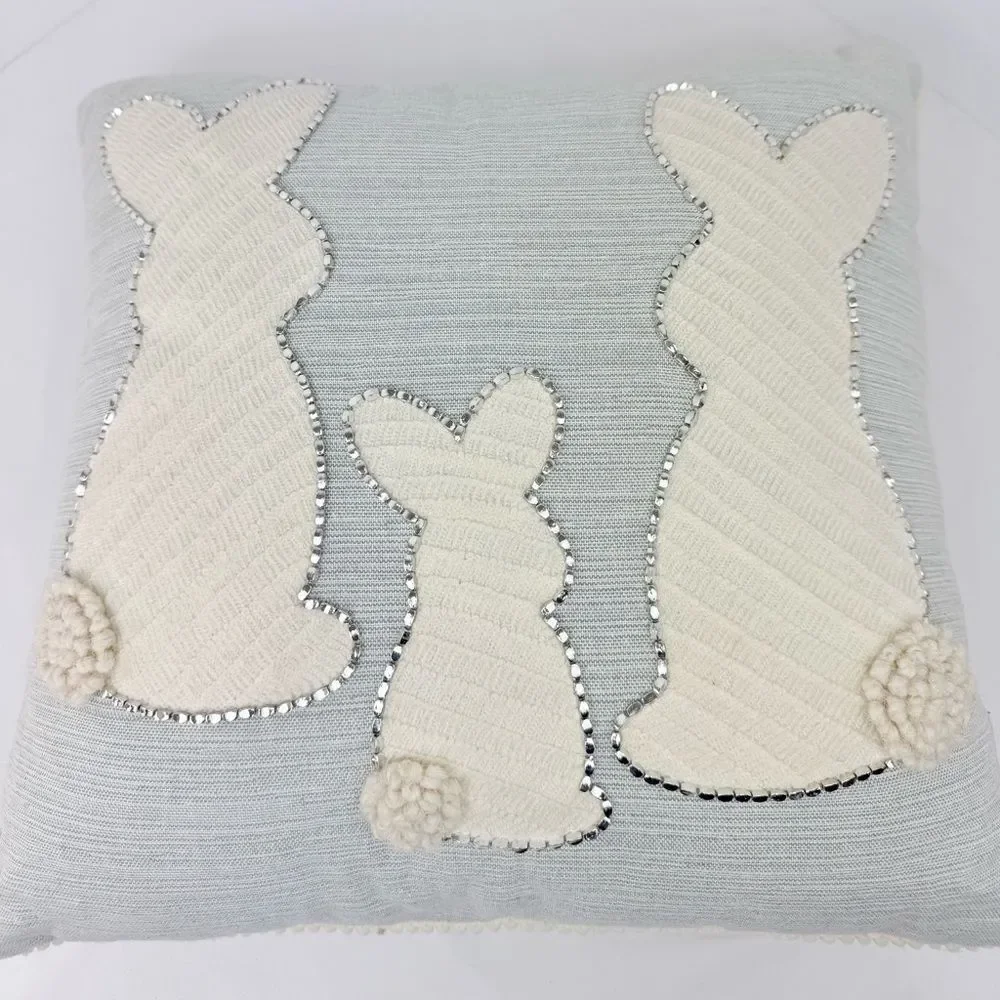 Spring Gatherings Three Bunny Light Blue Textured Seasonal Easter Accent Pillow